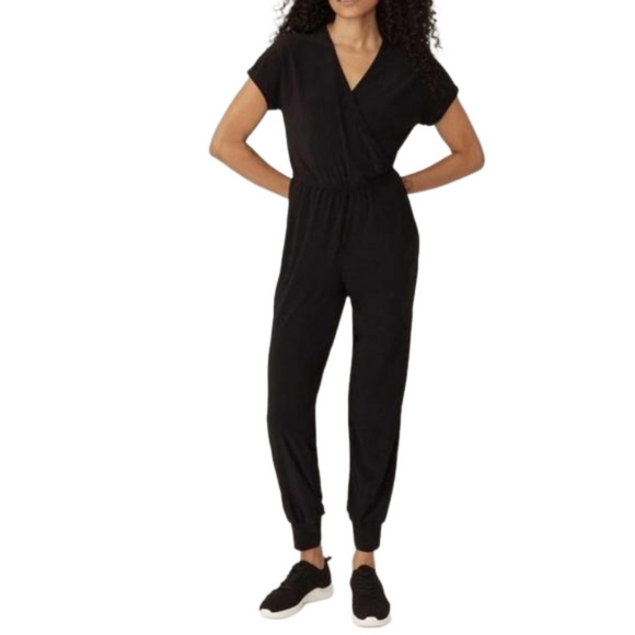 Marallis Pants - New Marallis Black Short Sleeved V-neck Stretch Jumpsuit Size Medium bin 4C